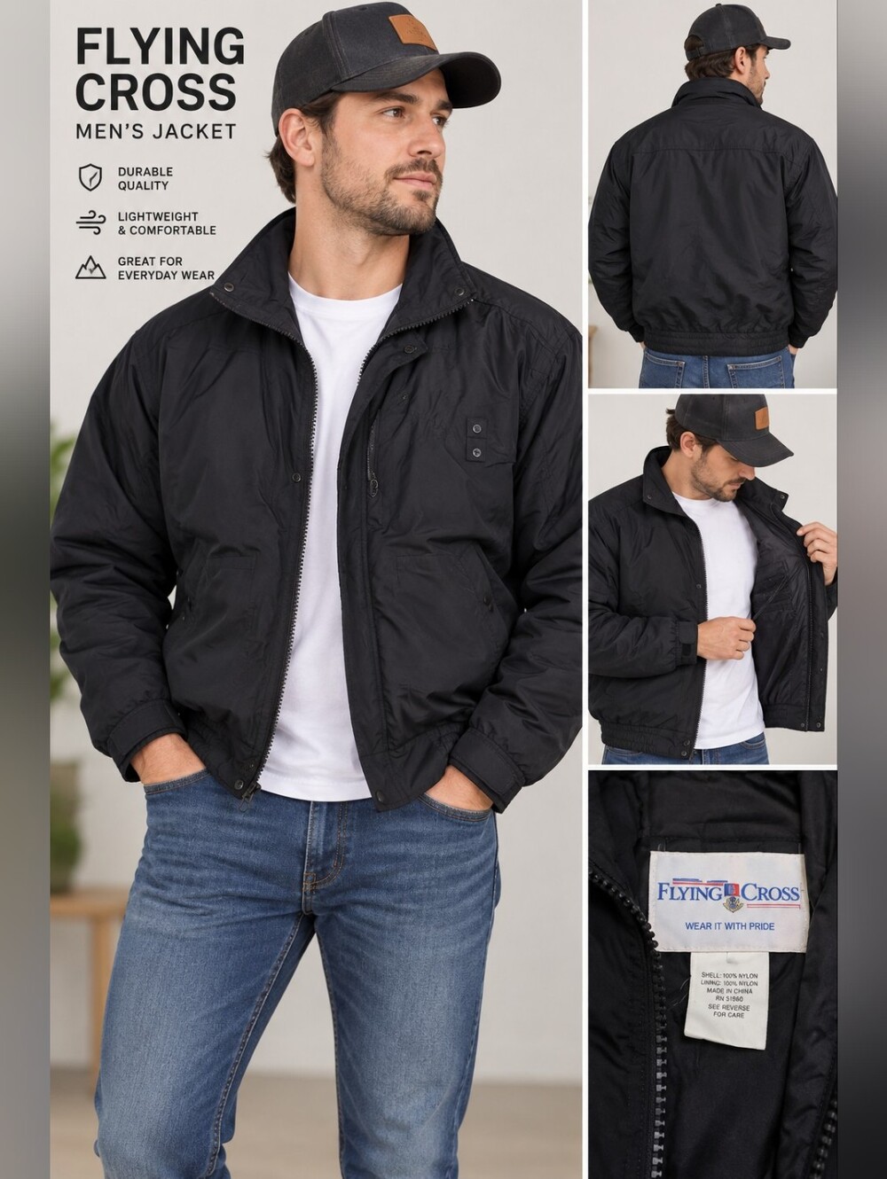 Flying cross mens large black puffer jacket #06